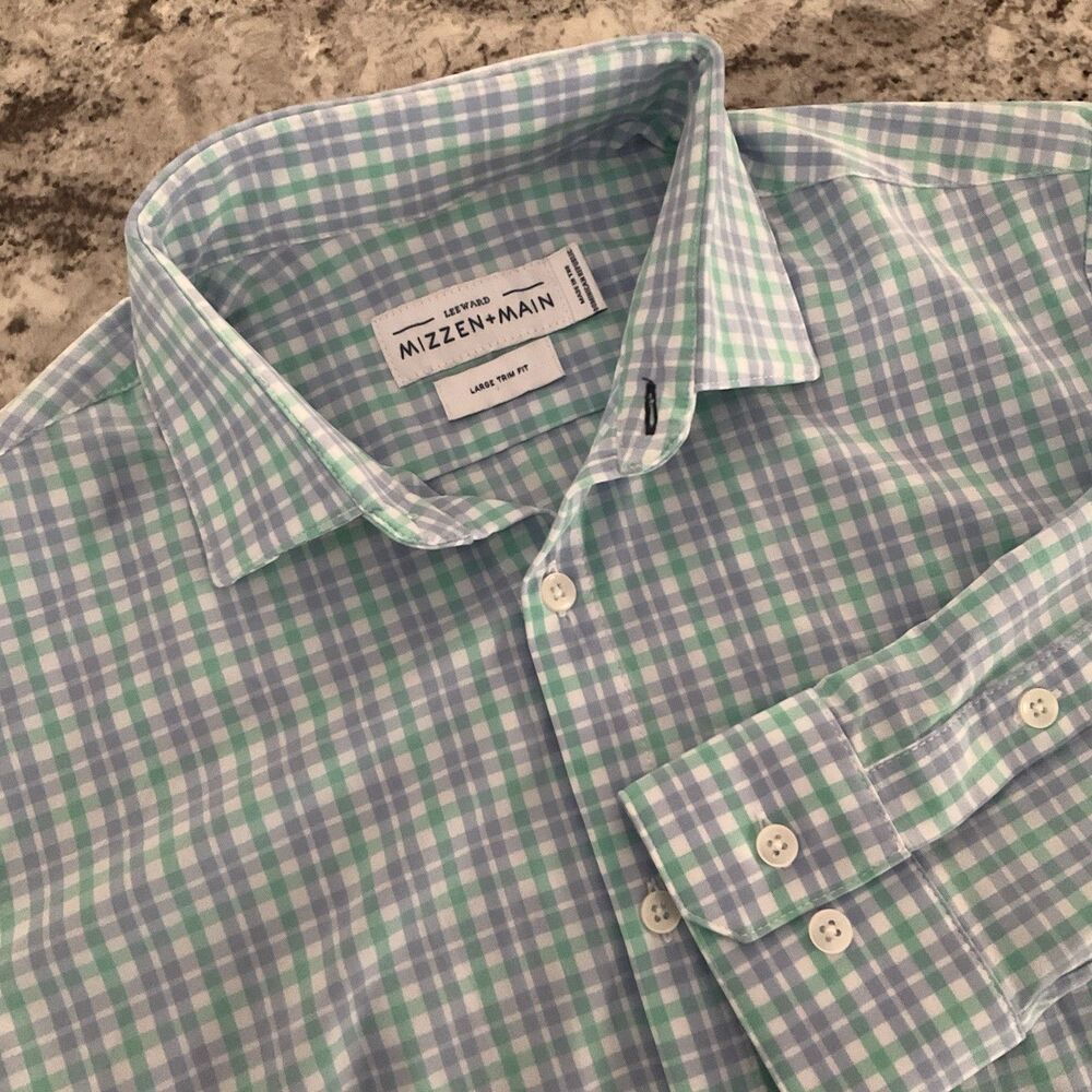 Mizzen+Main Shirt Mens Large Plaid Long Sleeve Button Up Trim Fit Preppy Casual